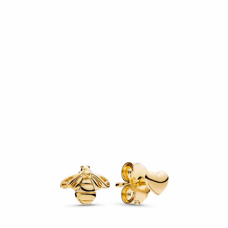 Pandora Shine™ Heart & Bee Stud Earrings - 18ct Gold Plated - Canada | OT3153SI